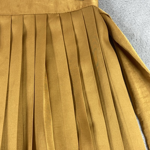 Gap Pleated Skirt Women Size 4 Gold Polyester Sash Tie Lined - Picture 4 of 8
